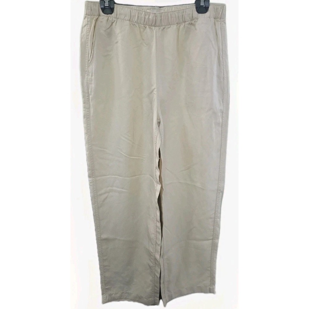 Abercrombie & Fitch Women Linen Blend Elastic Waist Pants Cream Beige Medium NEW